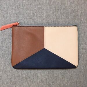 ☀️ 3/$10 IPSY Brown and Cream Cosmetic Bag with Color-Block Design
